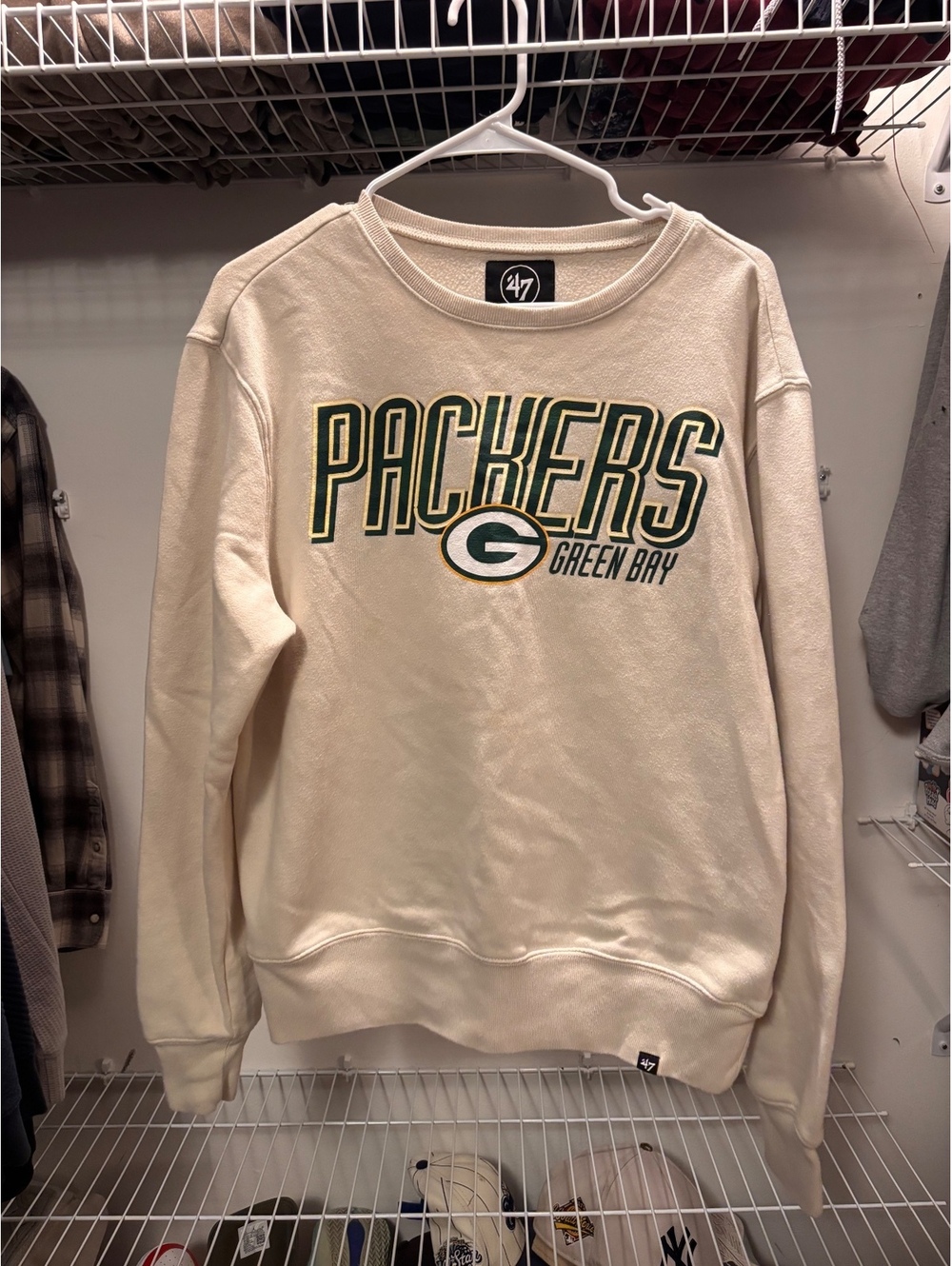 47 Brand Green Bay Packers Cream Crewneck Sweatshirt Medium